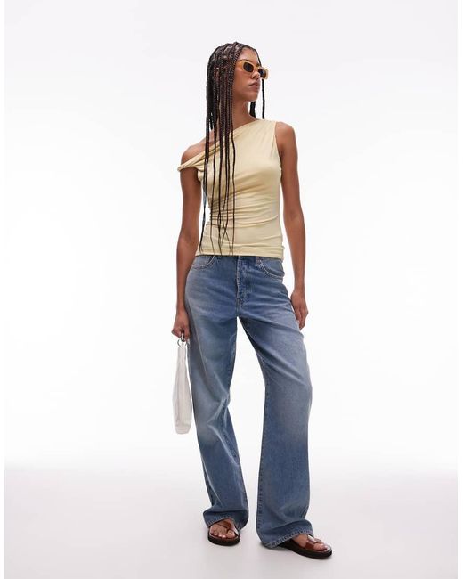 TOPSHOP Blue Twist One Shoulder Top