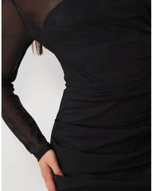 TFNC London Black Mesh Overlay Jersey Long Sleeve Maxi Dress
