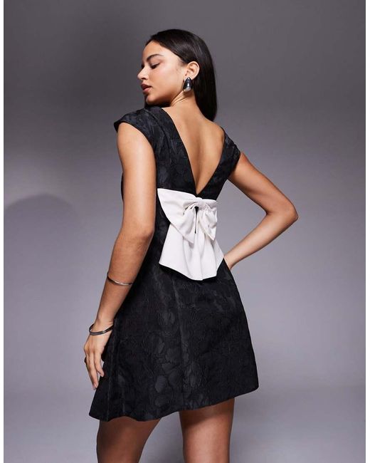 New Look Blue Jacquard Bow Skater Mini Dress