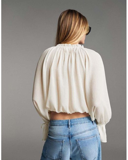 Bershka White Long Sleeve Flowing Shirt