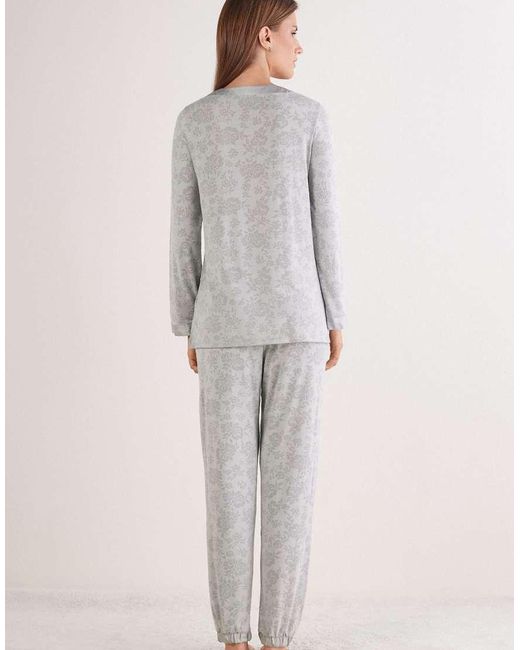 Intimissimi Gray Soft Dreams Devoré Pattern Long Pyjamas