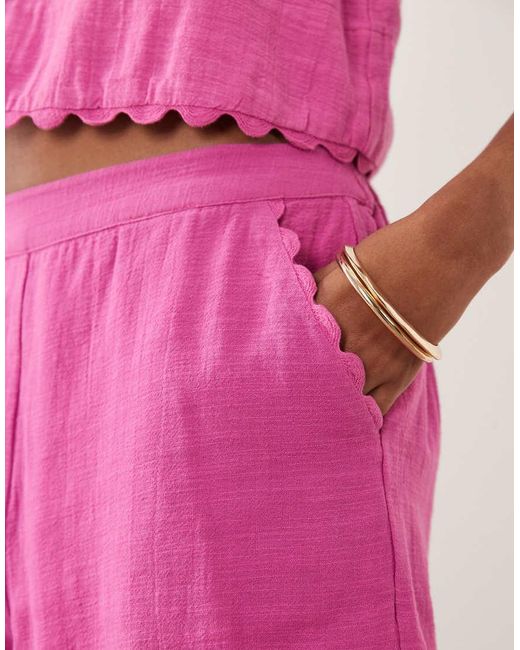 Vila Pink Cotton Scallop Trim Shorts Co-ord