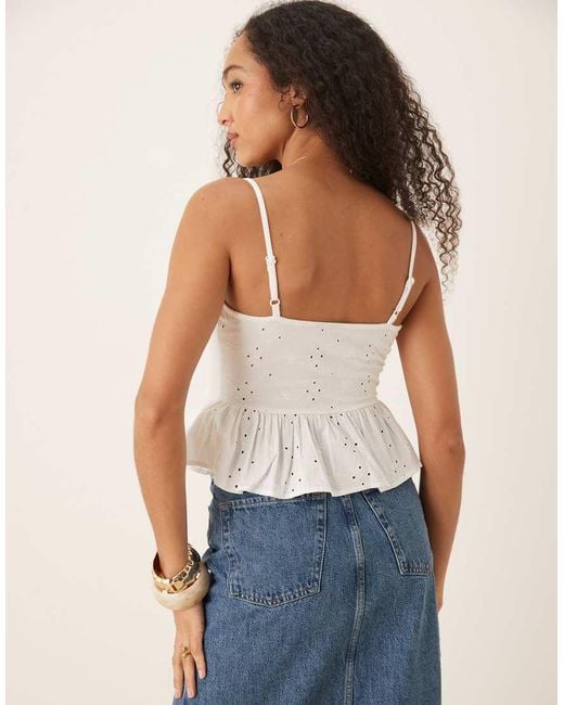 ASOS White Gathered Bust Peplum Hem Tie Front Cami Top
