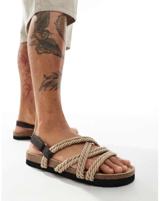 ASOS Brown Rope Detailing Cross Strap Sandals for men