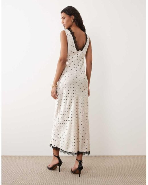 New Look Natural Polka Dot Satin Lace Midi Dress