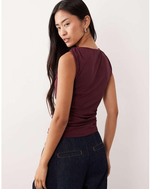 ASOS Purple Draped Slash Neck Top With Metal Hardware Detail