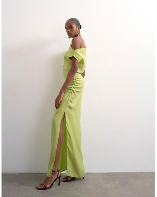 topshop green midi dress Topshop + Green Taffeta Midi Dress