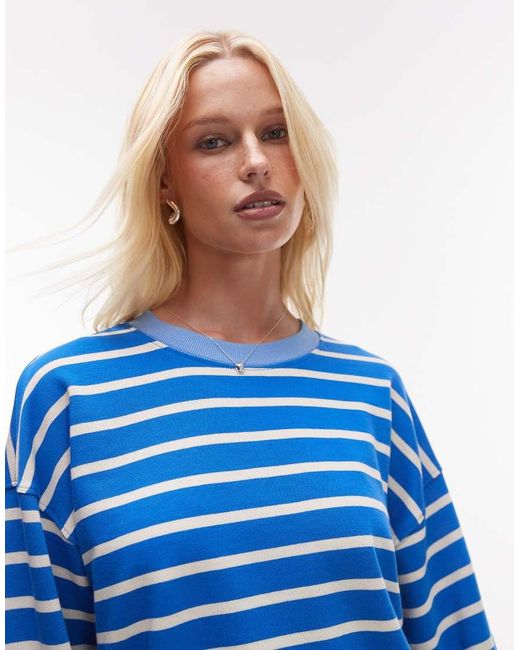 TOPSHOP Blue Jersey Long Sleeve Crew Neck Top