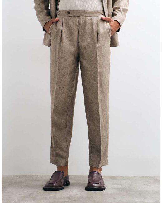 ASOS White Oversized Tapered Melange Suit Trousers With Linen for men