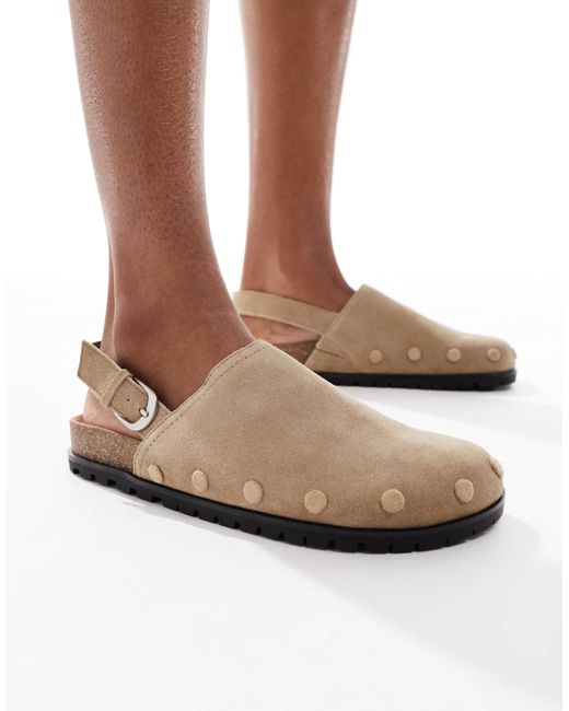 Stradivarius Natural – flache pantoletten aus hellem leder mit fersenriemen