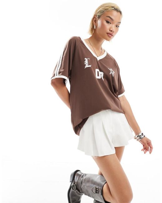 Lioness Brown V Neck Sports Jersey Top