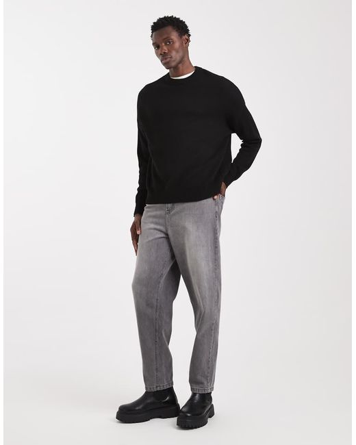 ASOS Black Oversized Knitted Wool-blend Crew Neck Jumper for men