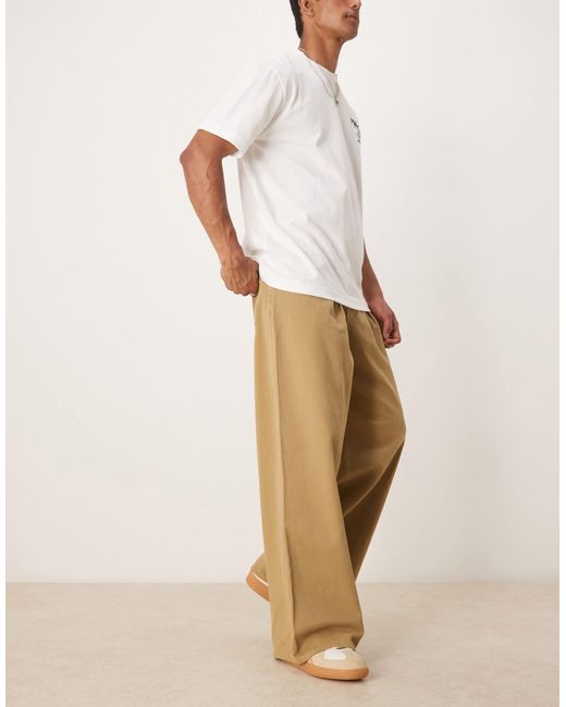 ASOS Natural Super baggy Trouser With Pleat Detail for men