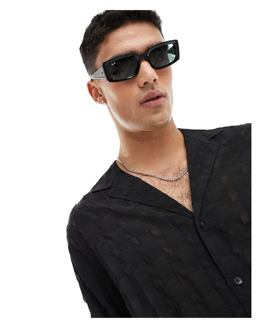 ASOS Black Boxy Oversized Half Sleeve Low Revere Shirt for men