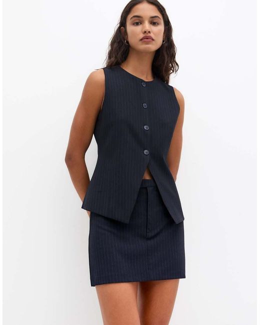 Pull&Bear Blue Longline Tailored Waistcoat Co-ord