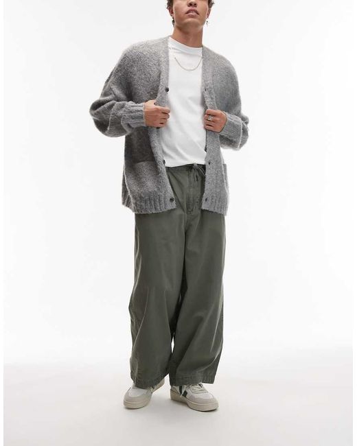 Topman Gray Twill Oversized Cropped Pants for men