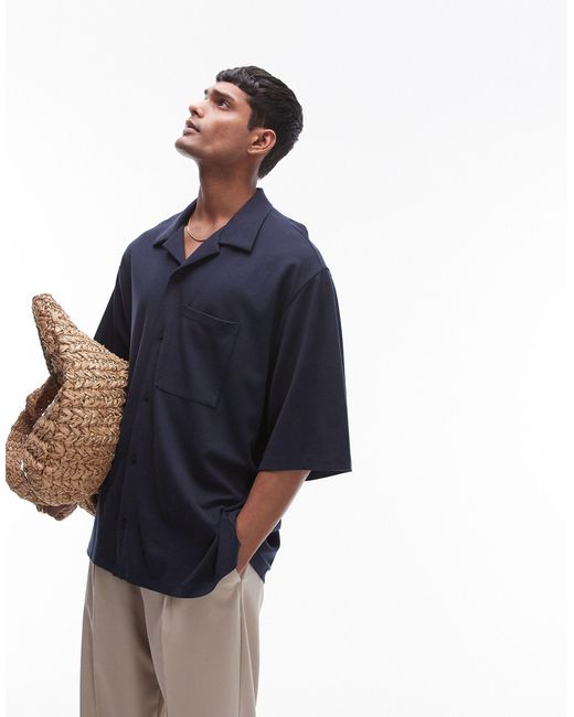 Topman – hochwertiges super-oversize-polohemd aus em jersey mit knopfleiste in Blue für Herren