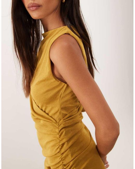 ASOS Yellow Boat Neck Draped Mini Dress