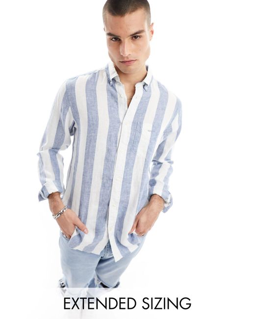 Gant Blue Logo Bold Stripe Linen Shirt for men