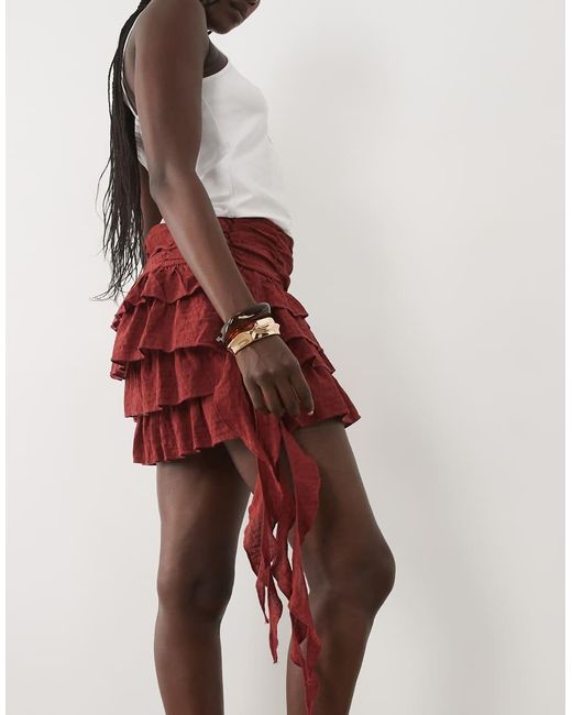 Mango Red Teen Ruffle Mini Skirt