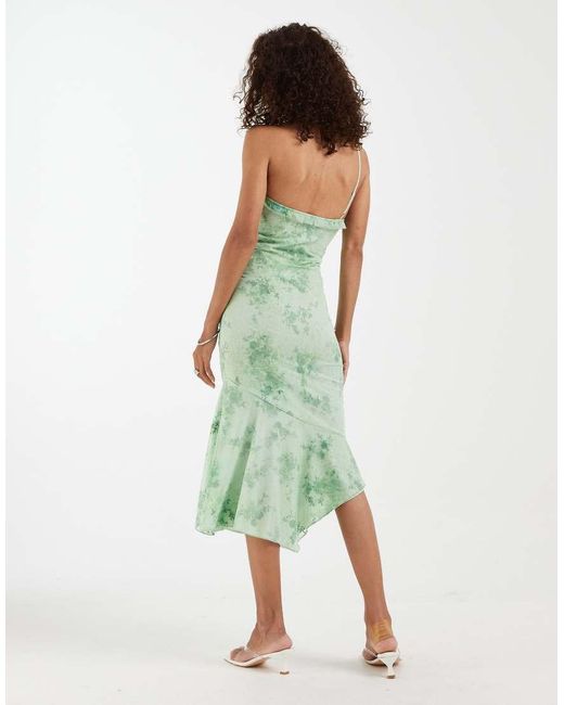 Motel Green Mumum Oone Shoulder Aysmetric Floaty Floral Midaxi Dress