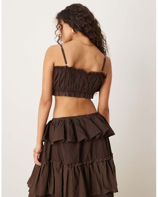 Top Corto Marrón De Estilo Campestre Con Volantes De Algodón De (Parte De Un Conjunto) ASOS de color Brown