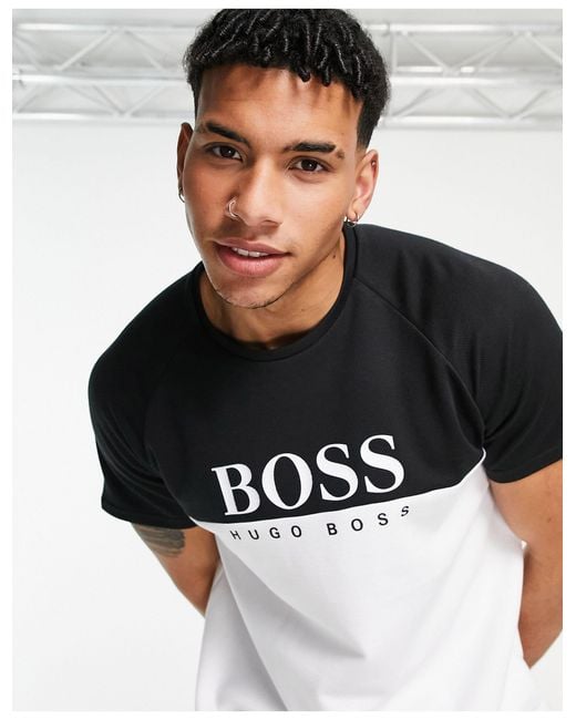 Camiseta blanca y negra con logo en el pecho BOSS by Hugo Boss de hombre de color Black