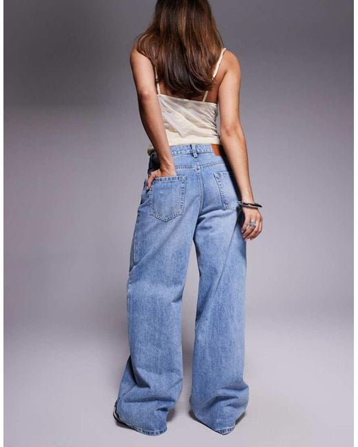 Princess Polly Blue Mellowed Out Slouchy Ribbon Tie Wide Leg Jeans