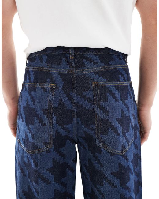 ASOS Blue Super baggy Jeans With Houndstooth Laser Print for men