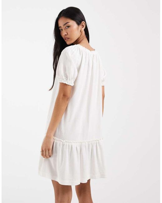 ONLY White Linen Blend Dropped Hem Mini Dress