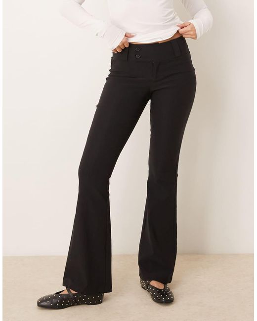 Gina Tricot Natural Low Rise Flare Leg Pants With Double Button Waistband