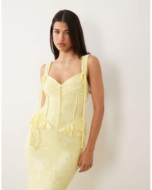 ASOS Natural Devore Maxi Dress With Corset Detail And Ties