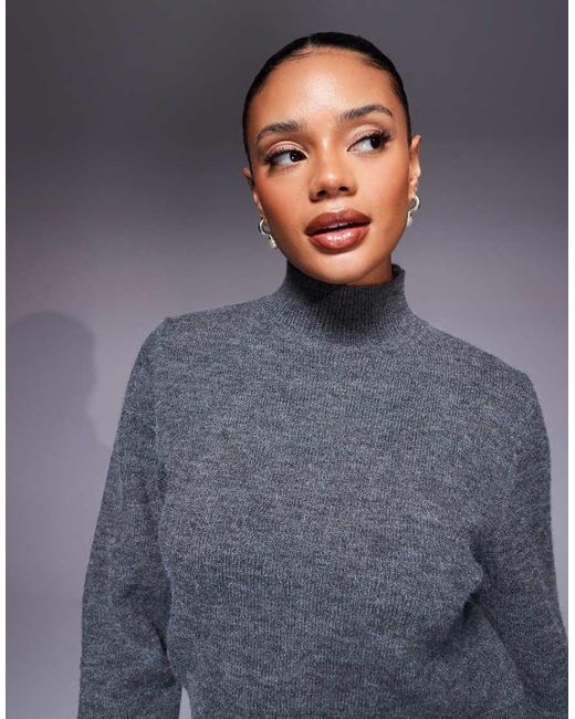Kaiia Gray Exclusive High Neck Knitted Flare Sleeve Relaxed Jumper