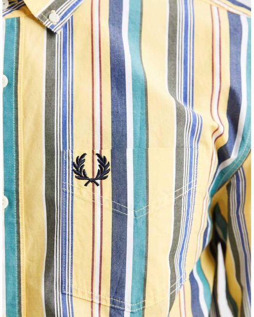 Fred Perry Green Relaxed Fit Stripe Logo Shirt for men