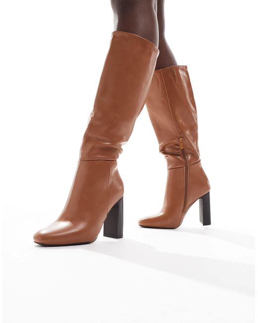 SEQWL Wide Fit Women's Brown Boost Stack Heel Knee Boots