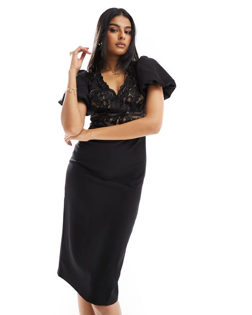Lipsy Black Lace Detail Midi Dress