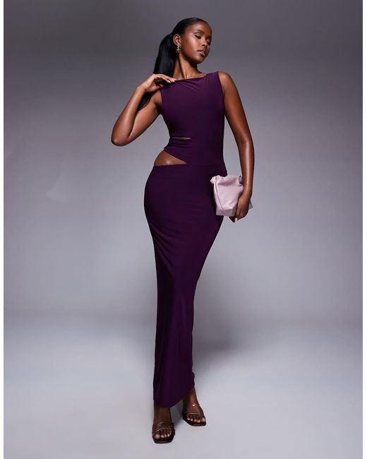 Missy Empire Missy Empire Double Sculpted Slinky Side Cut Out Maxi Dress in  Purple | Lyst UK