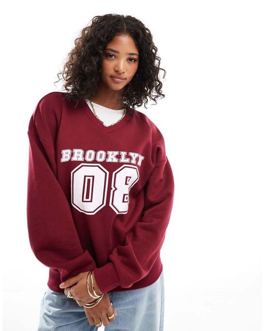 ASOS Red Brooklyn Applique Graphic Oversized Sweatshirt