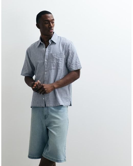 Hollister Blue Boxy Cropped Short Sleeve Shirt for men