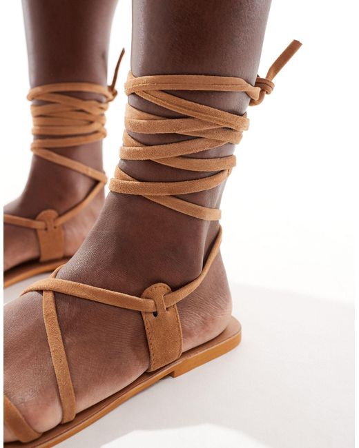 ASOS Brown Finland Leather Strappy Toe-loop Flat Sandals