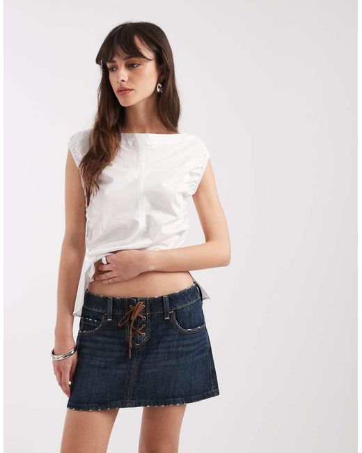 Hollister Blue Y2k Denim Lace Up Mini Skort