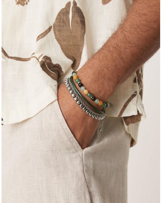 ASOS Natural Festival Beaded And Faux Leather 4 Pack Bracelet for men
