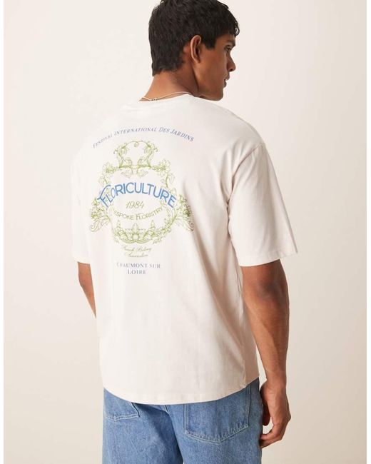 SELECTED Oversized T-Shirt Met Floriculture-Print Op De Rug in het Natural voor heren