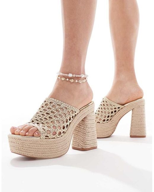 Bershka Natural Espadrille Platform Heeled Sandals