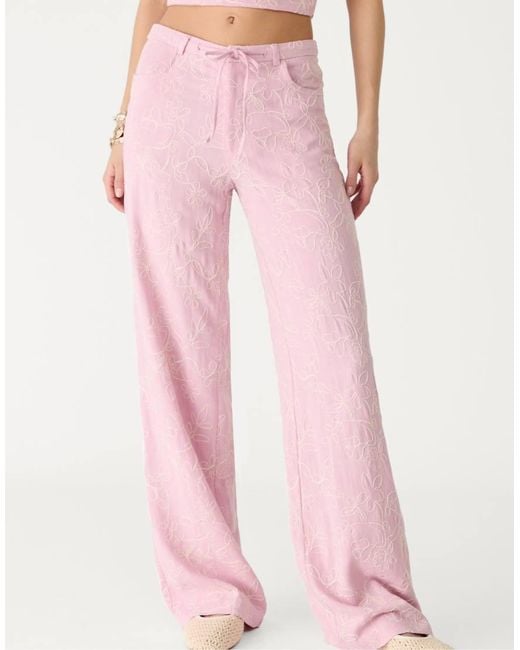 Stradivarius Pink Linen Blend Embroidery Detail Pants
