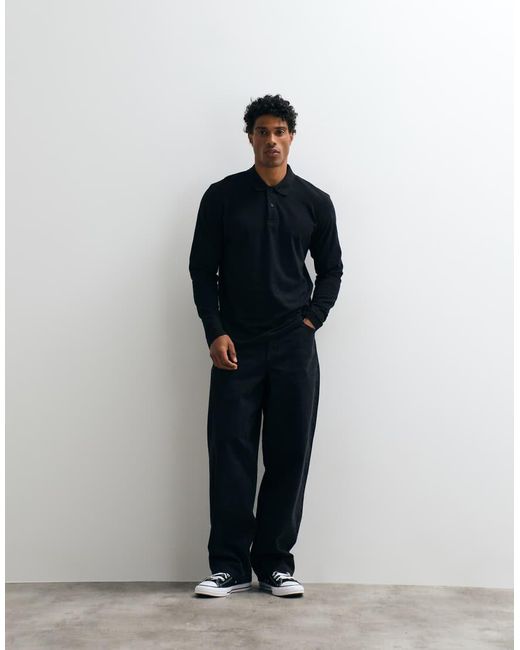 Jack & Jones Blue Pique Long Sleeve Polo for men