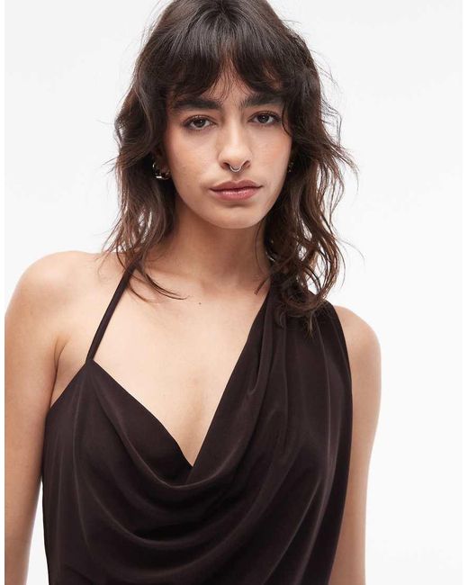 ASOS Blue Slinky Asymmetric Cowl Neck Top