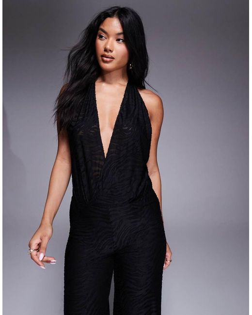Oh Polly Blue Halter Drop Back Jumpsuit