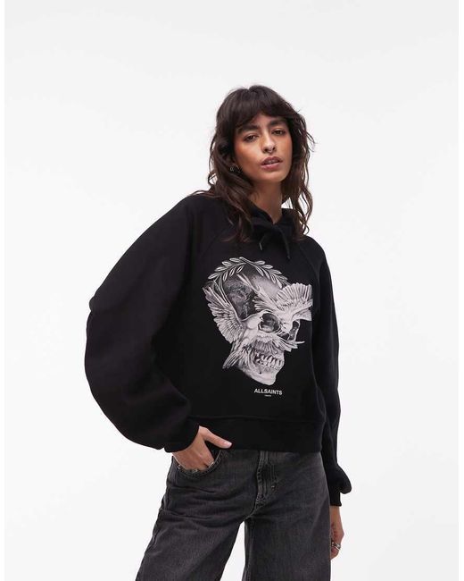 AllSaints Black Dana Skull & Bird Graphic Hoodie
