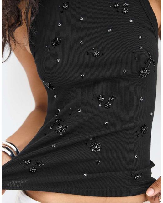 Stradivarius White Jewelled Racerback Top